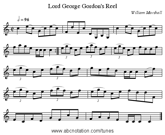 Lord George Gordon's Reel - staff notation