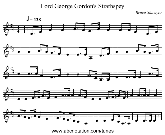 Lord George Gordon's Strathspey - staff notation