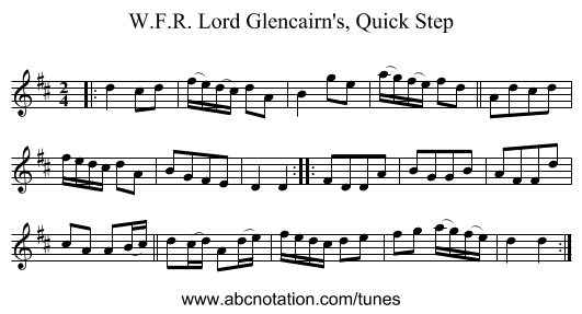 Lord Glencairn's, Quick Step, W.F.R. - staff notation