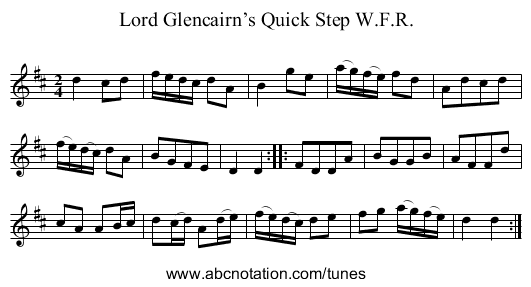 Lord Glencairn’s Quick Step W.F.R. - staff notation