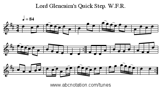 Lord Glencairn's Quick Step. W.F.R. - staff notation