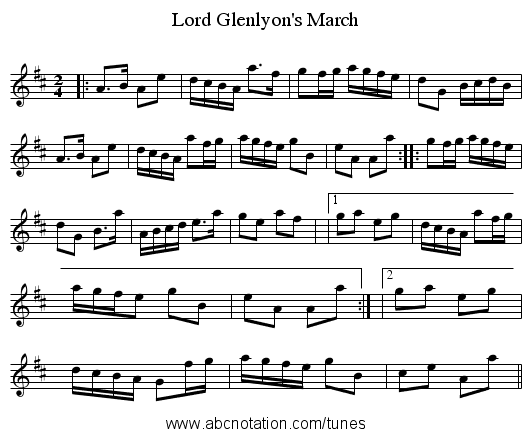 Lord Glenlyon's March - staff notation