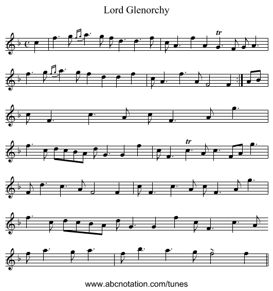 Lord Glenorchy - staff notation