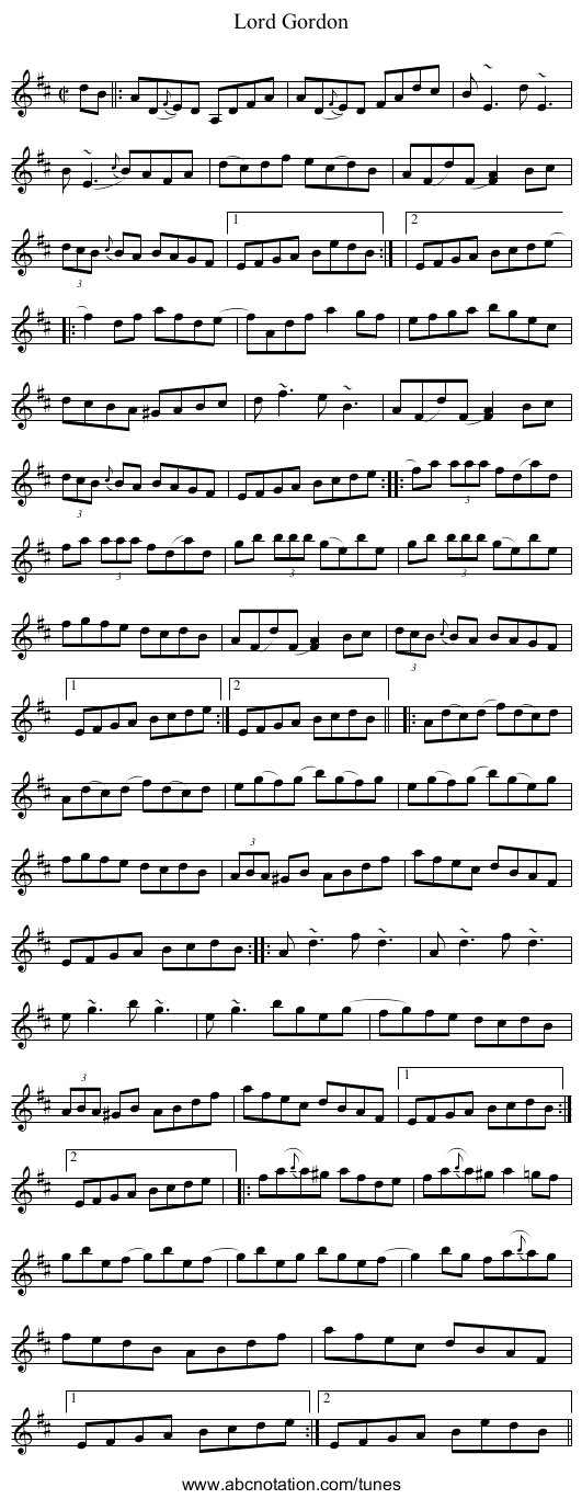 Lord Gordon - staff notation