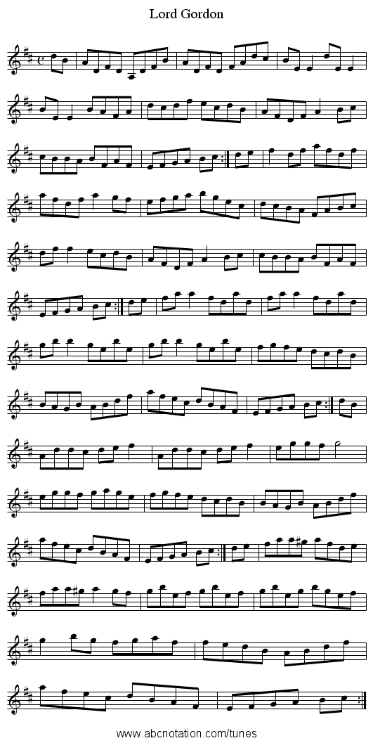 Lord Gordon - staff notation