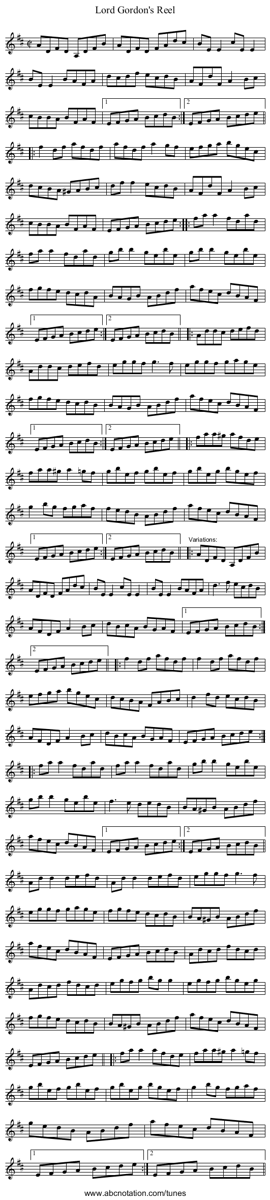 Lord Gordon's Reel - staff notation