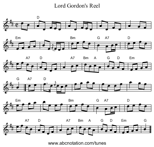 Lord Gordon's Reel - staff notation