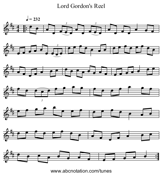 Lord Gordon's Reel - staff notation
