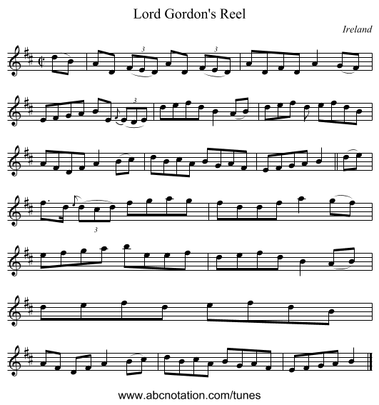 Lord Gordon's Reel - staff notation