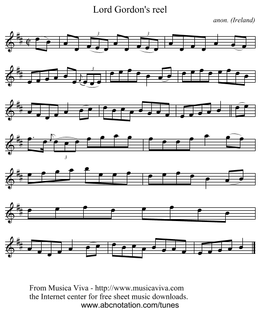 Lord Gordon's reel - staff notation