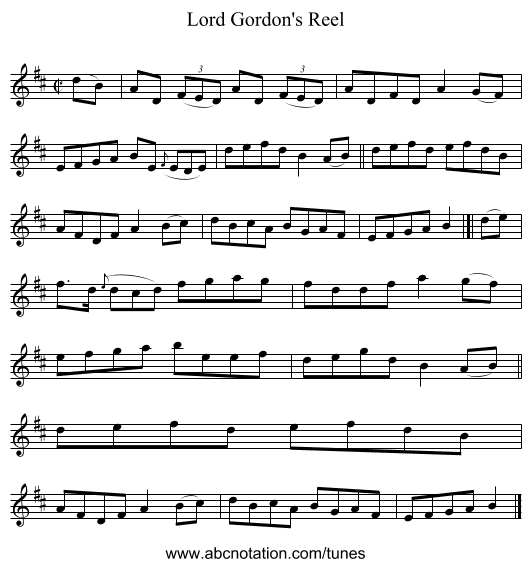 Lord Gordon's Reel - staff notation