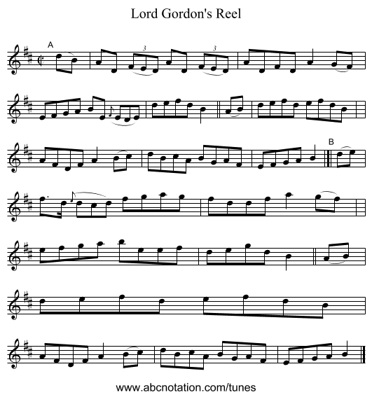 Lord Gordon's Reel - staff notation