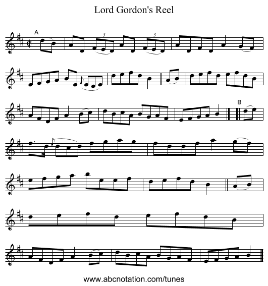 Lord Gordon's Reel - staff notation