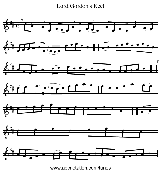 Lord Gordon's Reel - staff notation