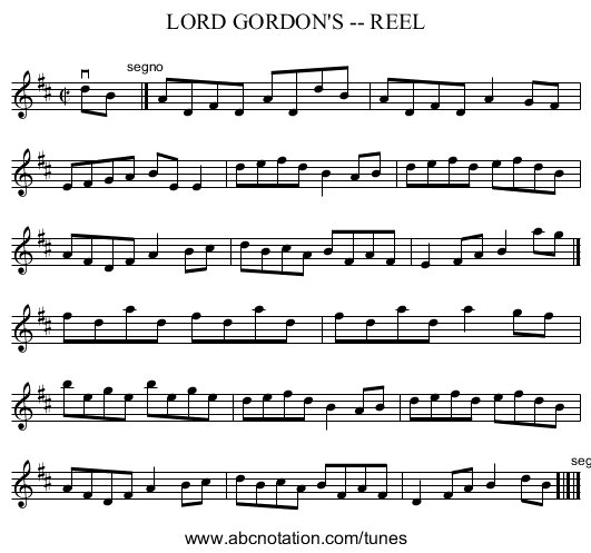 LORD GORDON'S -- REEL - staff notation