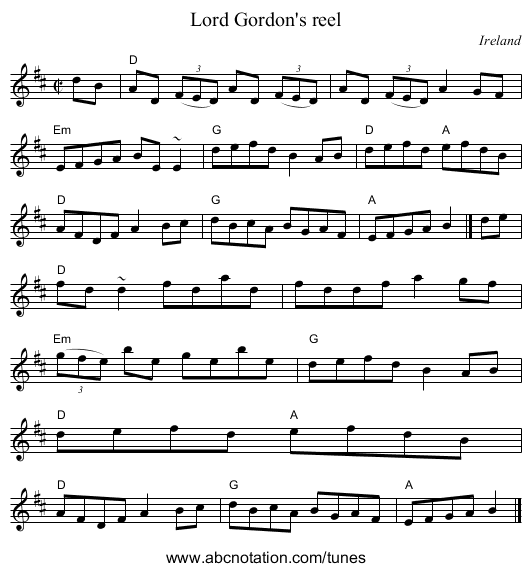 Lord Gordon's reel - staff notation