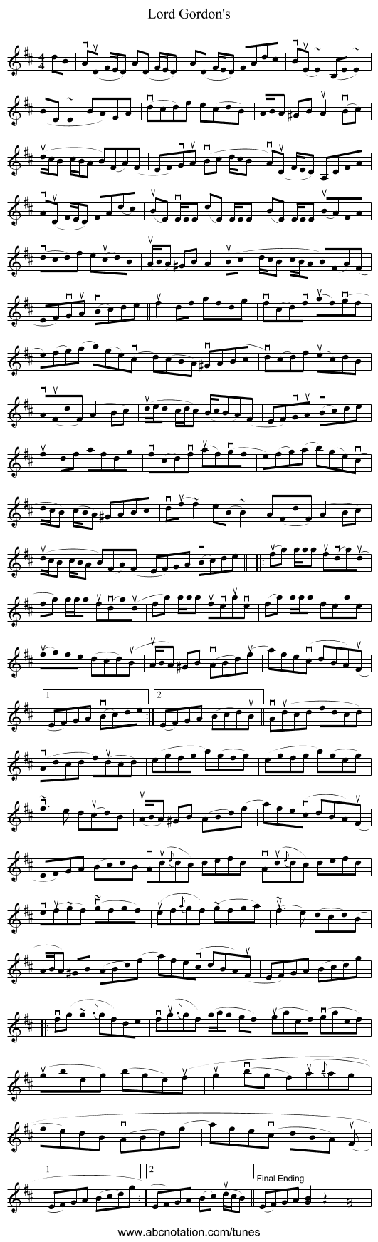 Lord Gordon's - staff notation