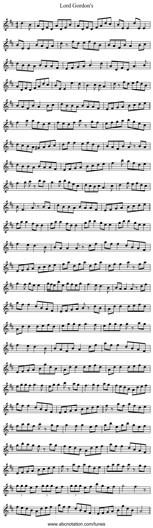 Lord Gordon's - staff notation
