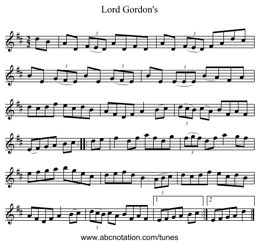 Lord Gordon's - staff notation