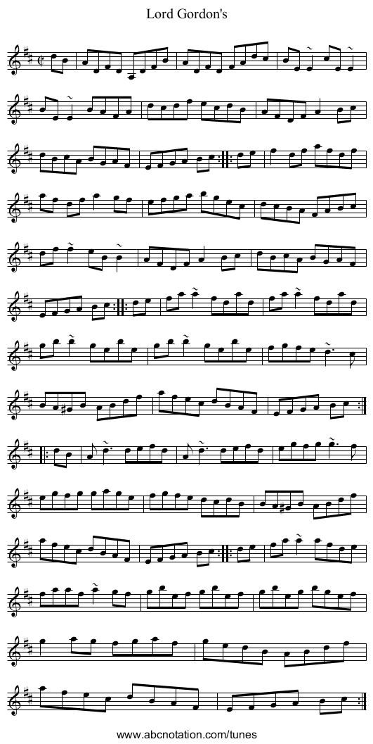 Lord Gordon's - staff notation