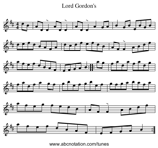 Lord Gordon's - staff notation