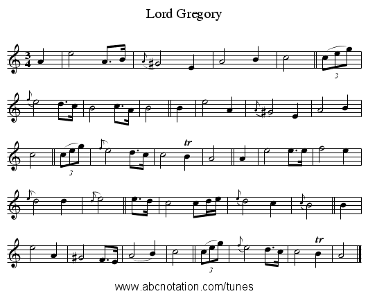Lord Gregory - staff notation