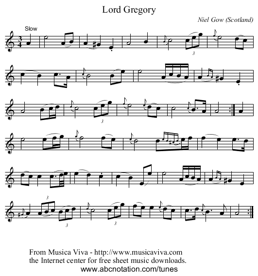Lord Gregory - staff notation