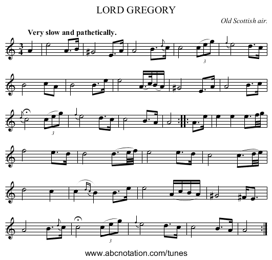 LORD GREGORY - staff notation