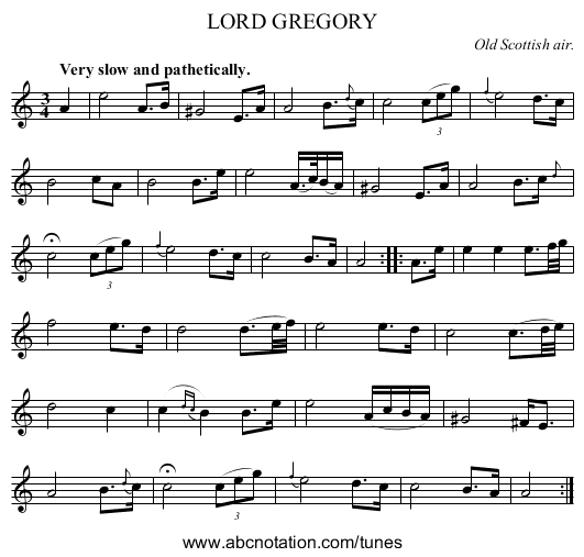 LORD GREGORY - staff notation