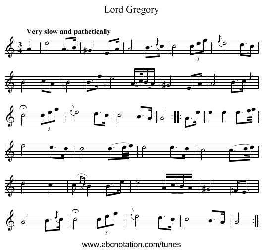 Lord Gregory - staff notation