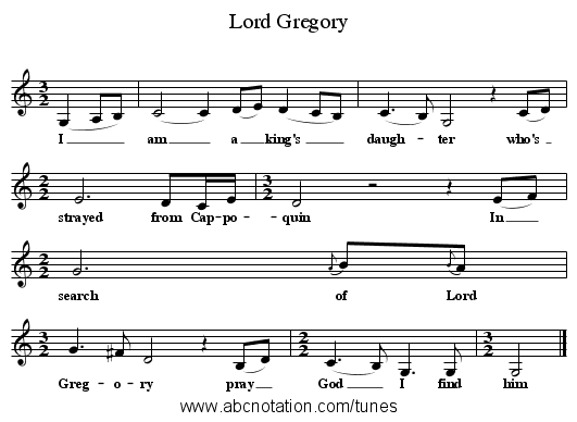 Lord Gregory - staff notation