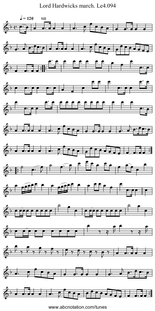 Lord Hardwicks march. Le4.094 - staff notation