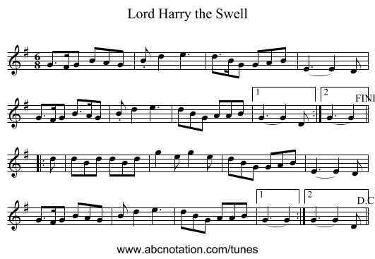 Lord Harry the Swell - staff notation