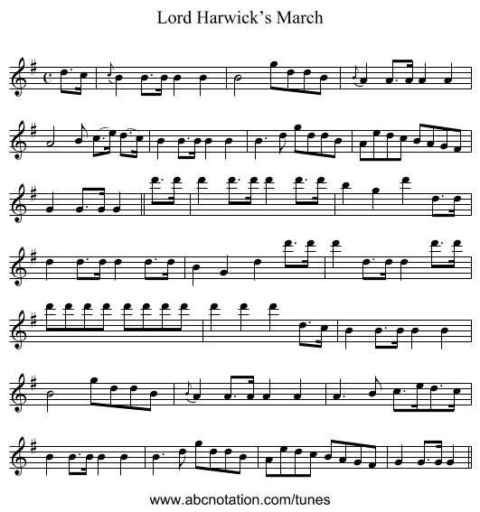 Lord Harwick’s March - staff notation