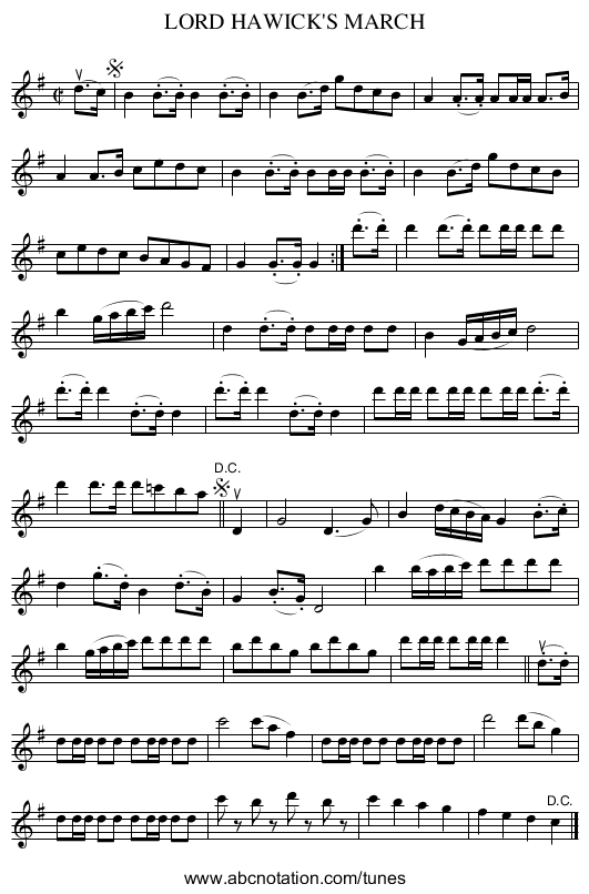 LORD HAWICK'S MARCH - staff notation