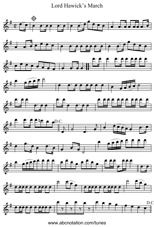 Lord Hawick’s March - staff notation