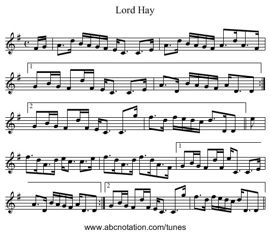 Lord Hay - staff notation