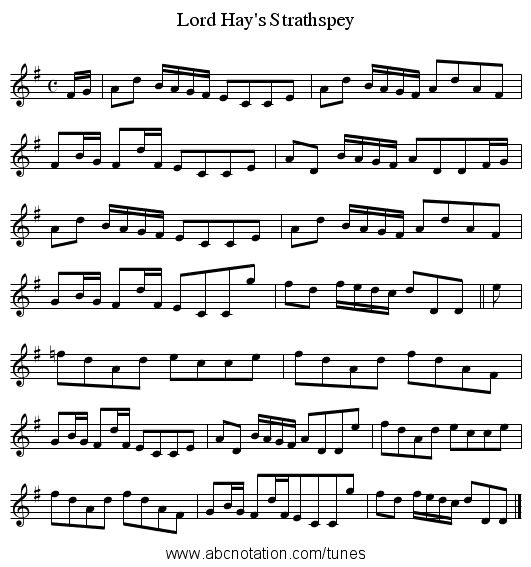 Lord Hay's Strathspey - staff notation