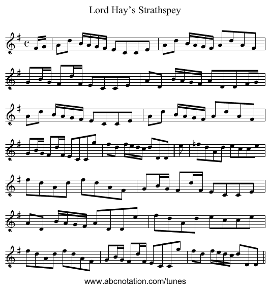 Lord Hay’s Strathspey - staff notation