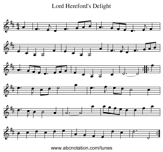 Lord Hereford's Delight - staff notation