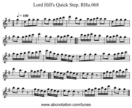 Lord Hill's Quick Step. RHu.068 - staff notation