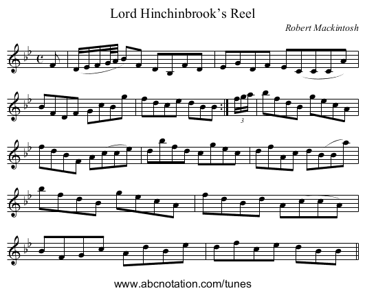 Lord Hinchinbrook’s Reel - staff notation
