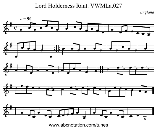 Lord Holderness Rant. VWMLa.027 - staff notation