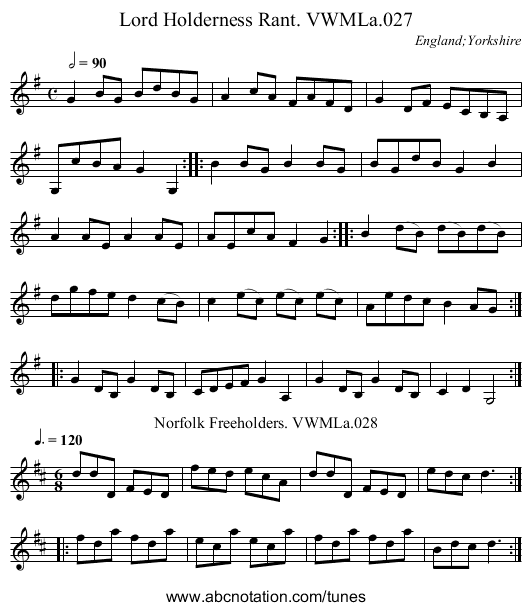 Lord Holderness Rant. VWMLa.027 - staff notation