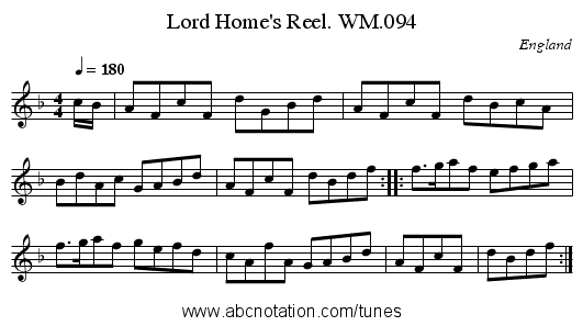 Lord Home's Reel. WM.094 - staff notation
