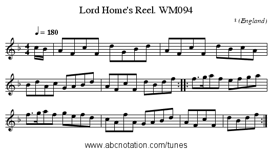 Lord Home's Reel. WM094 - staff notation