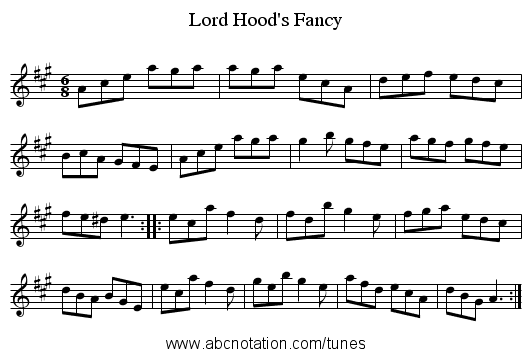 Lord Hood's Fancy - staff notation