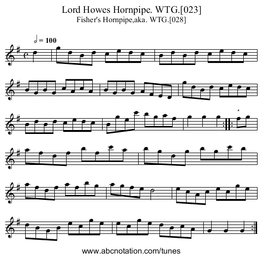 Lord Howes Hornpipe. WTG.[023] - staff notation