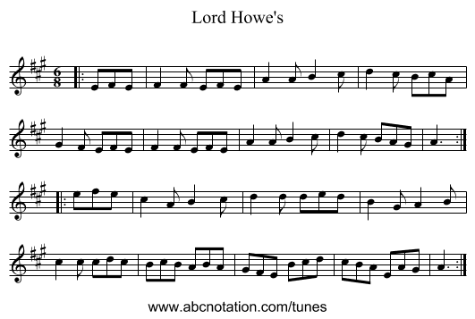 Lord Howe's - staff notation