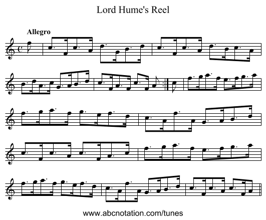 Lord Hume's Reel - staff notation